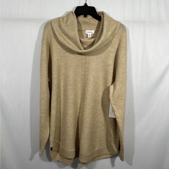 NWT Calvin Klein [ XL ]‎ Turtleneck Round Hem Sweater in Heather Latte - Picture 1 of 12